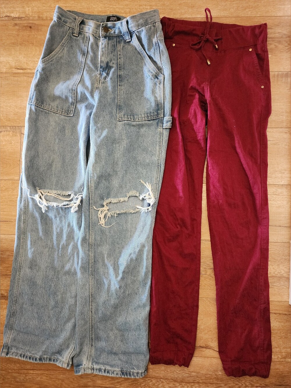 LOT Of 2 Simple Society Distressed Wide Leg Cargo Jeans Sz 00/23 + Paisley Sz 25